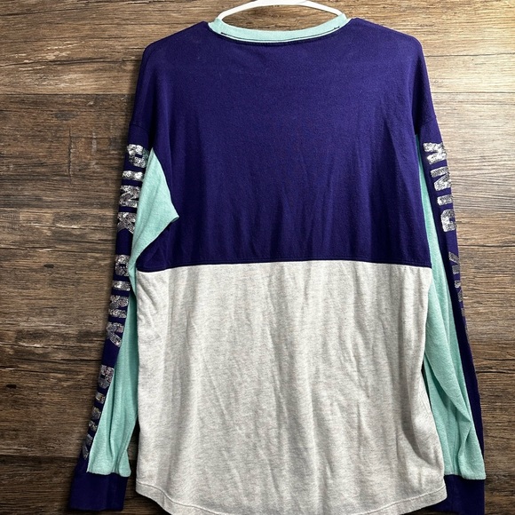 PINK Victoria's Secret Blue and Gray Oversized Graphic Sweatshirt - Picture 4 of 7